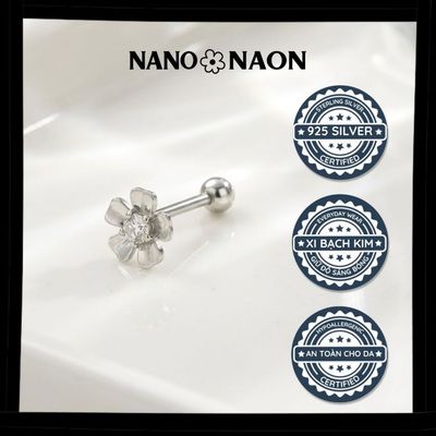 [Nano&Naon] Khuyên tai Bạc 925 Hàn Quốc thiết kế hoa đá thanh lịch - Nano&Naon