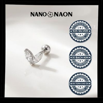 [Nano&Naon] Khuyên tai Bạc 925 Hàn Quốc cỏ 2 lá - Nano&Naon