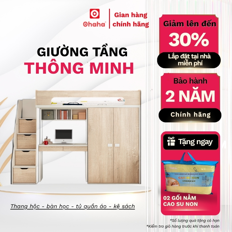 Giường tầng hiện đại Ohaha.vn - GTHĐ032 tích hợp bàn học và tủ quần áo Ohaha