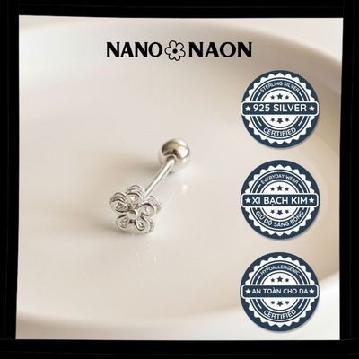 [Nano&Naon] Khuyên tai Bạc 925 Hàn Quốc hoa 5 cánh - Nano&Naon
