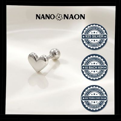 [Nano&Naon] Khuyên tai Bạc 925 Hàn Quốc tim trơn - Nano&Naon