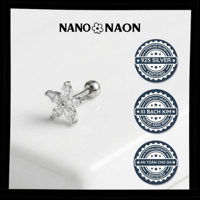 [Nano&Naon] Khuyên tai Bạc 925 Hàn Quốc hoa 5 cánh đính đá - Nano&Naon