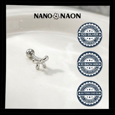 [Nano&Naon] Khuyên tai Bạc 925 Hàn Quốc nơ trơn đơn giản, thanh lịch - Nano&Naon