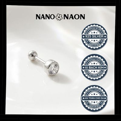 [Nano&Naon] Khuyên tai Bạc 925 Hàn Quốc nụ bo tròn đính đá Swarovski 4mm - Nano&Naon