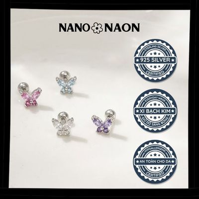 [Nano&Naon] Bông tai Bạc 925 Hàn Quốc thiết kế bướm đá sắc màu - Nano&Naon