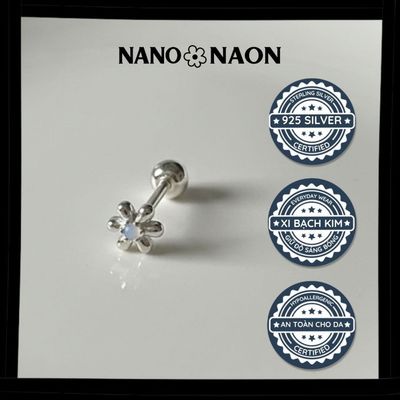 [Nano&Naon] Khuyên tai Bạc 925 Hàn Quốc hoa 6 cánh nụ đá opal - Nano&Naon