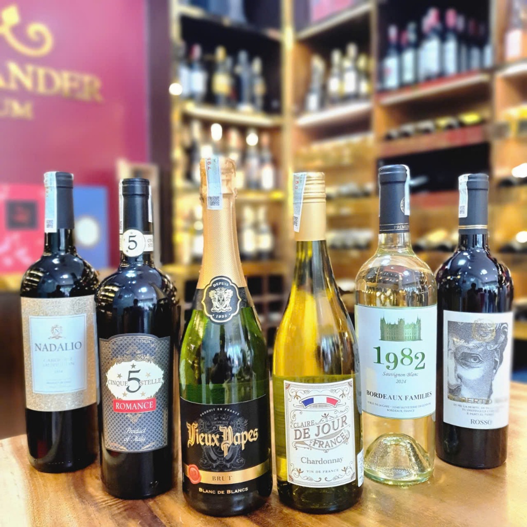 Combo Khám Phá 6 chai vang: Vieux Papes Brut, Claire De Jour Char, 1982 UG Bordeaux, Cinque Stelle, 