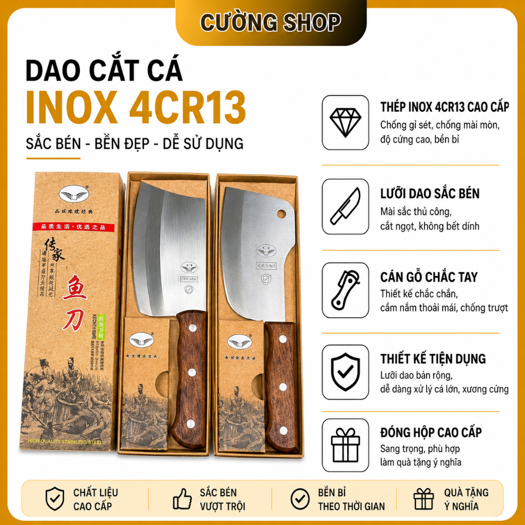 DAO CẮT CÁ INOX 4CR13 – SẮC BÉN, BỀN ĐẸP, DỄ SỬ DỤNG