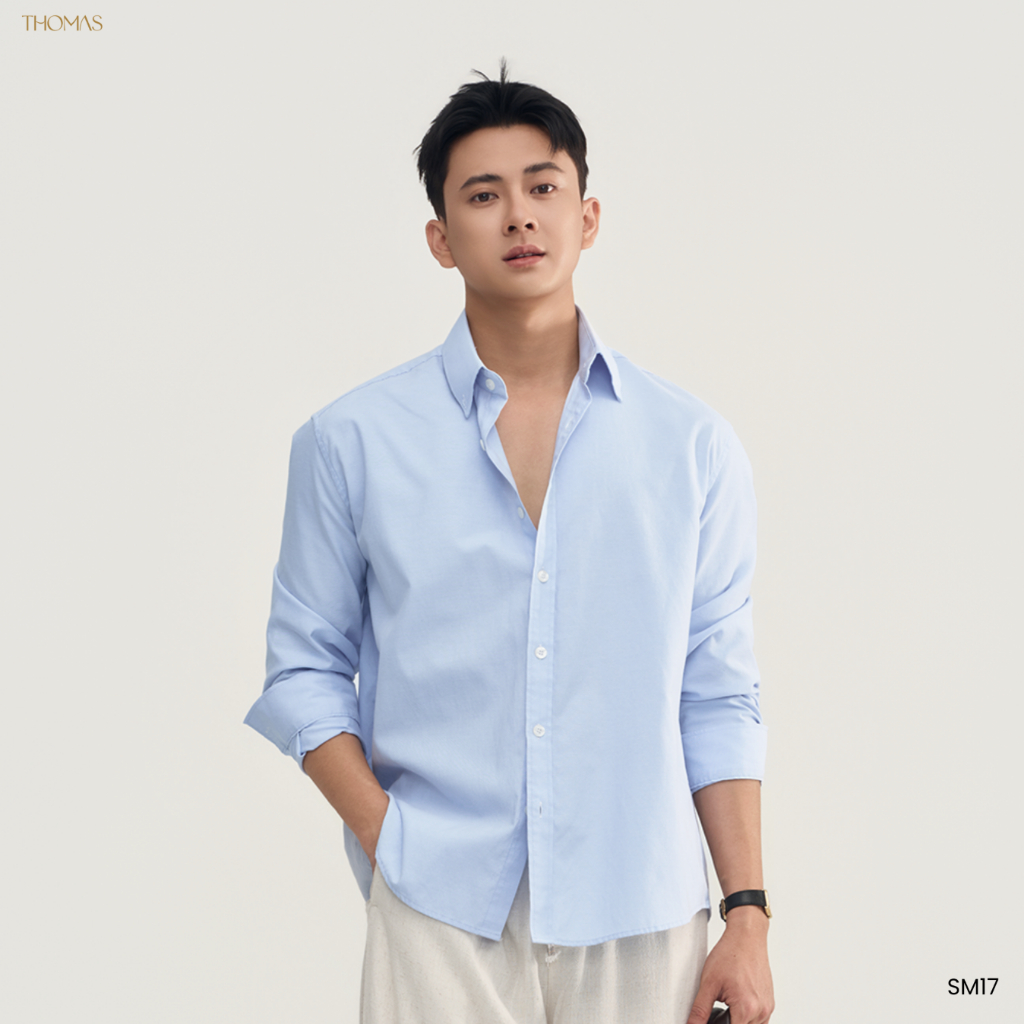 Áo Sơ Mi Nam Dài Tay Vải Oxford Form Relaxed Enzo Shirt Cổ Button Down Thomas Stu SM17