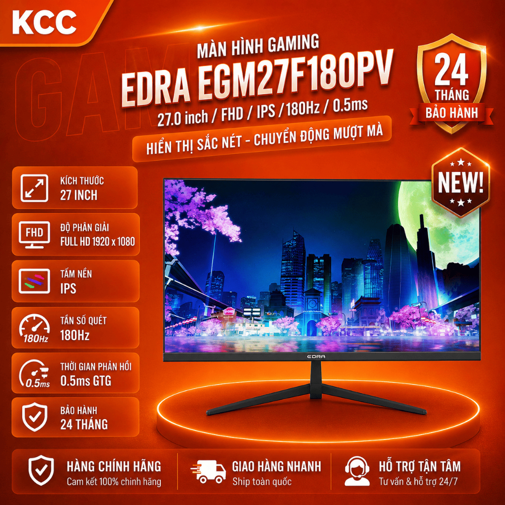 Màn hình Gaming EDRA EGM27F180PV 27 inch Full HD 180Hz - bảo hành 2 năm