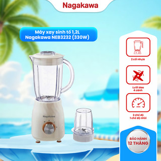 Máy xay sinh tố đa năng 2 cối Nagakawa NEB3232, chất liệu nhựa AS an toàn, bảo hành 12 tháng