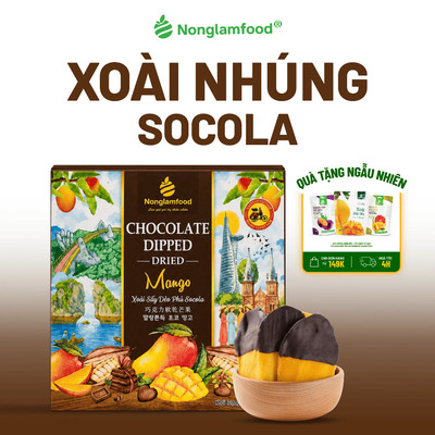 Xoài Sấy Dẻo Phủ Socola NONGLAMFOOD Thơm Ngon Hàng Loại 1 Chuẩn Khẩu,Trái Cây Sấy Đồ Ăn Vặt Hộp 145g