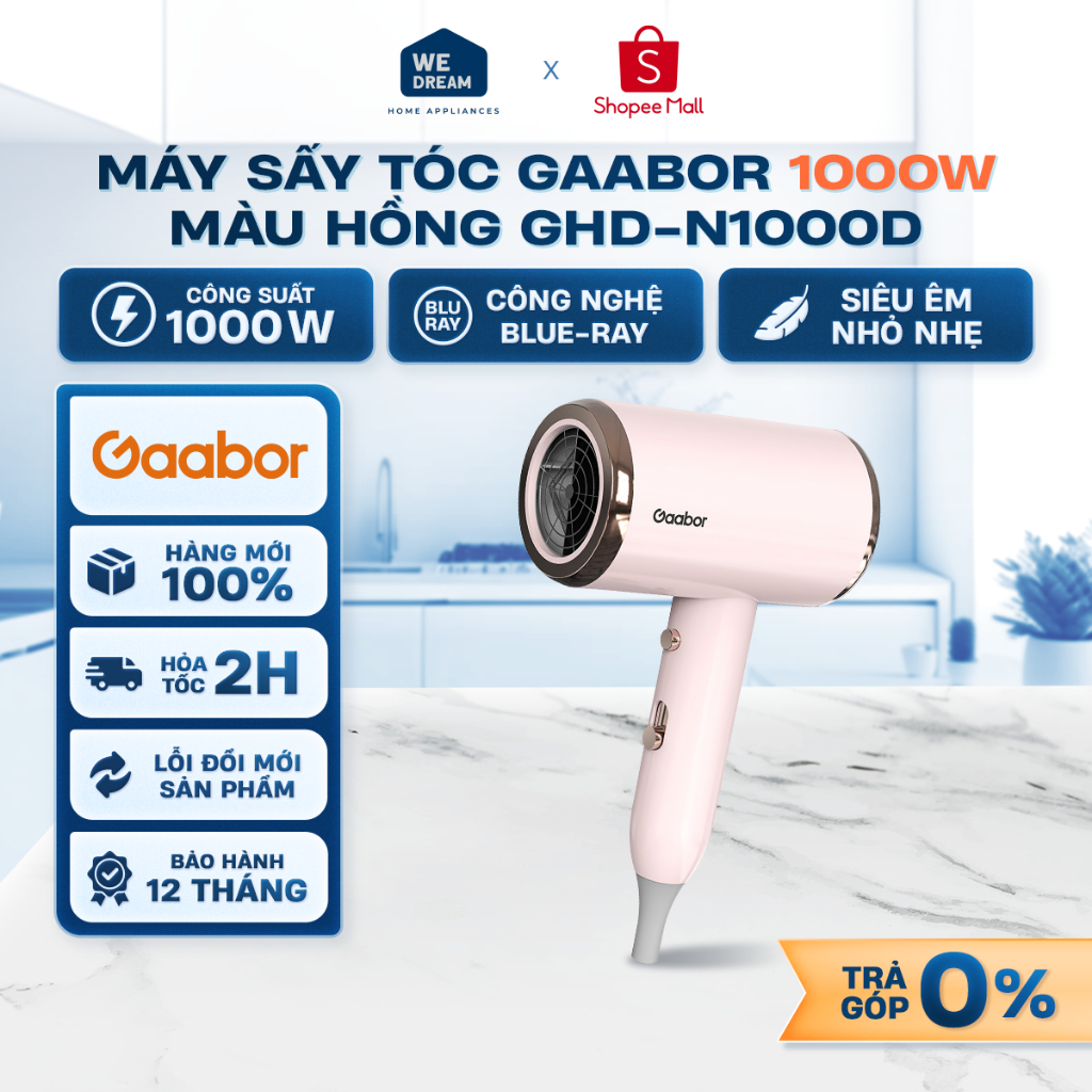 GHD-N1000D - Máy Sấy Tóc Gaabor GHD-N1000D 1000W Màu Hồng - Hàng Chính Hãng, Mới 100%
