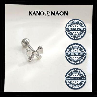 [Nano&Naon] Khuyên tai Bạc 925 Hàn Quốc thiết kế nơ trơn tinh tế, thanh lịch - Nano&Naon