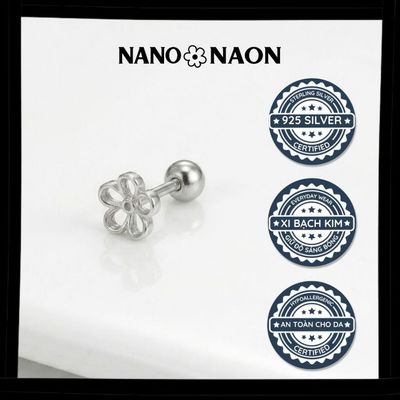 [Nano&Naon] Khuyên tai Bạc 925 Hàn Quốc thiết kế hoa trơn xinh xắn - Nano&Naon