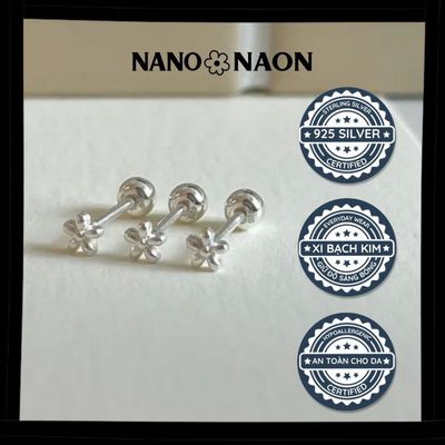 [Nano&Naon] Khuyên tai Bạc 925 Hàn Quốc thiết kế hoa tí hon trơn - Nano&Naon