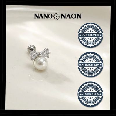 [Nano&Naon] Khuyên tai Bạc 925 Hàn Quốc thiết kế nơ ngọc trai Swarovski - Nano&Naon