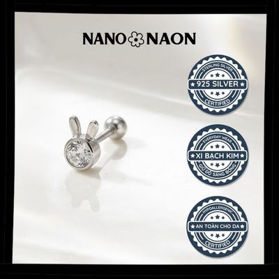 [Nano&Naon] Khuyên tai Bạc 925 Hàn Quốc thiết kế thỏ xinh đính đá Swarovski - Nano&Naon