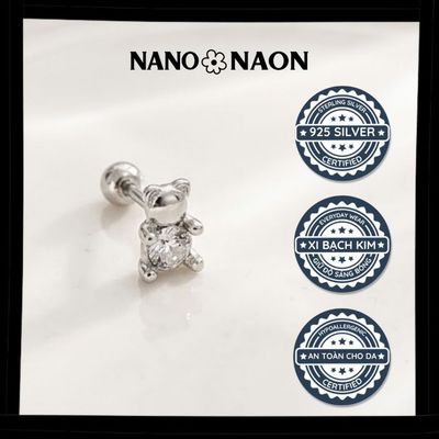 [Nano&Naon] Khuyên tai Bạc 925 Hàn Quốc thiết kế gấu xinh đính đá Swarovski - Nano&Naon