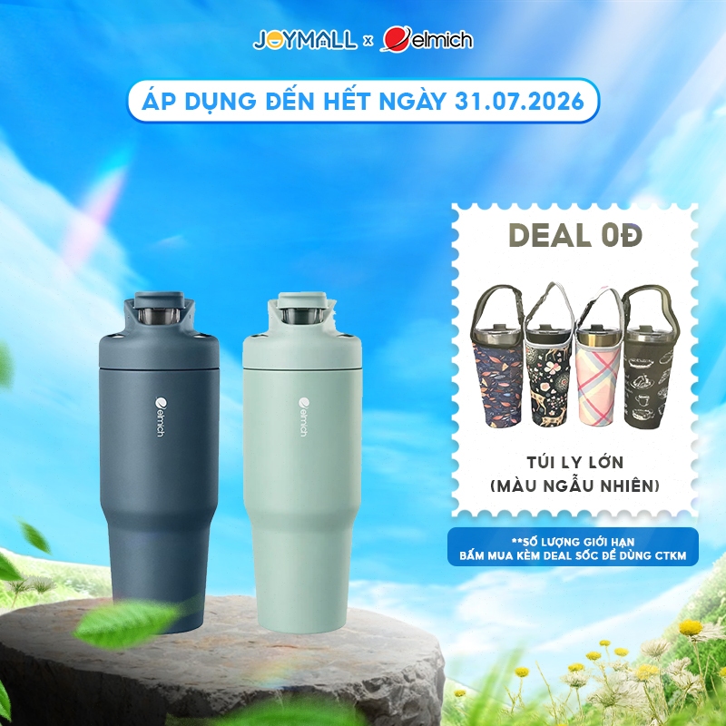 Ly giữ nhiệt inox Elmich EL8309 900ml, Hàng chính hãng, giữ nhiệt tốt, nắp bật, kèm ống hút -JoyMall