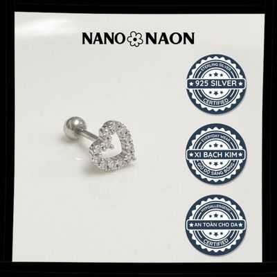 [Nano&Naon] Khuyên tai Bạc 925 Hàn Quốc tim đính đá - Nano&Naon