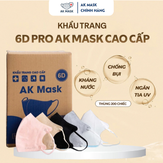 Thùng 600C Khẩu Trang AK MASK 6D Pro Cao Cấp Chính Hãng, Chống Nước, Chống tia UV, Kháng Khuẩn