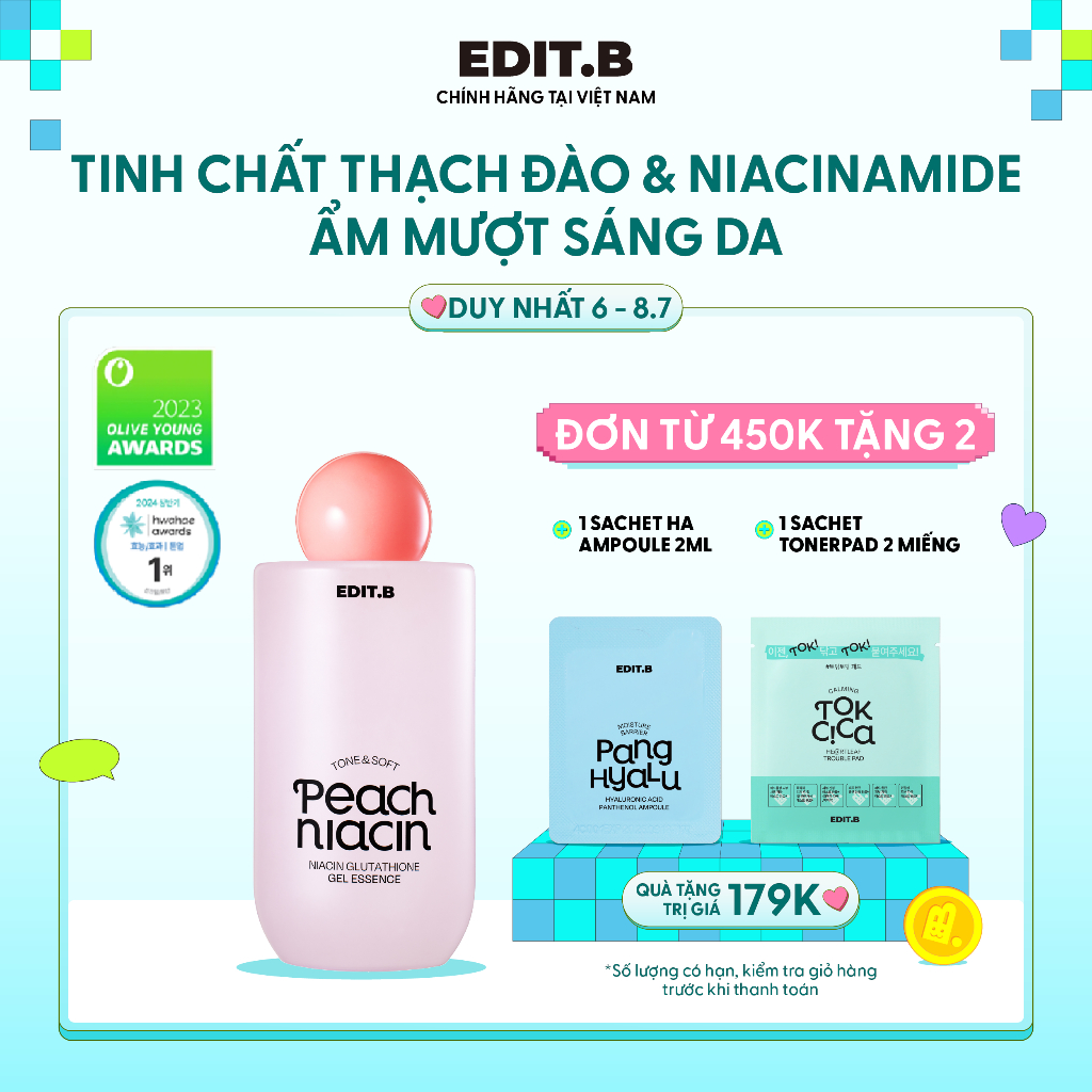 Tinh Chất Thạch Làm Sáng Da Chiết Xuất Đào & Niacinamide Edit.B Tone&Soft 50ml/200ml