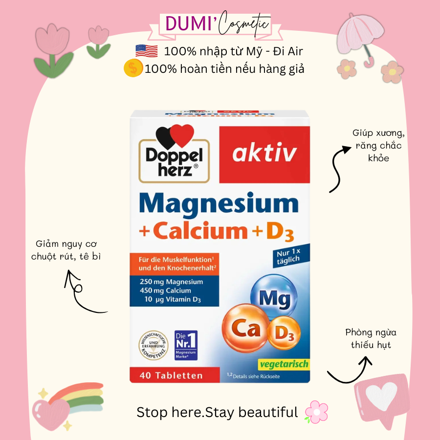 Viên Uống Bổ Sung Canxi Magie Doppelherz Magnesium + Calcium + D3 30 viên - của Đức