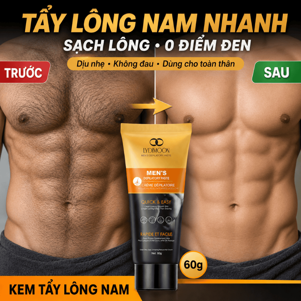 Kem Tẩy Lông Vùng Kín Cho Nam LYDIMOON 60g Nách Tay Chân Bikini, Dịu Nhẹ Không Đau Rát, Dưỡng Ẩm Da 