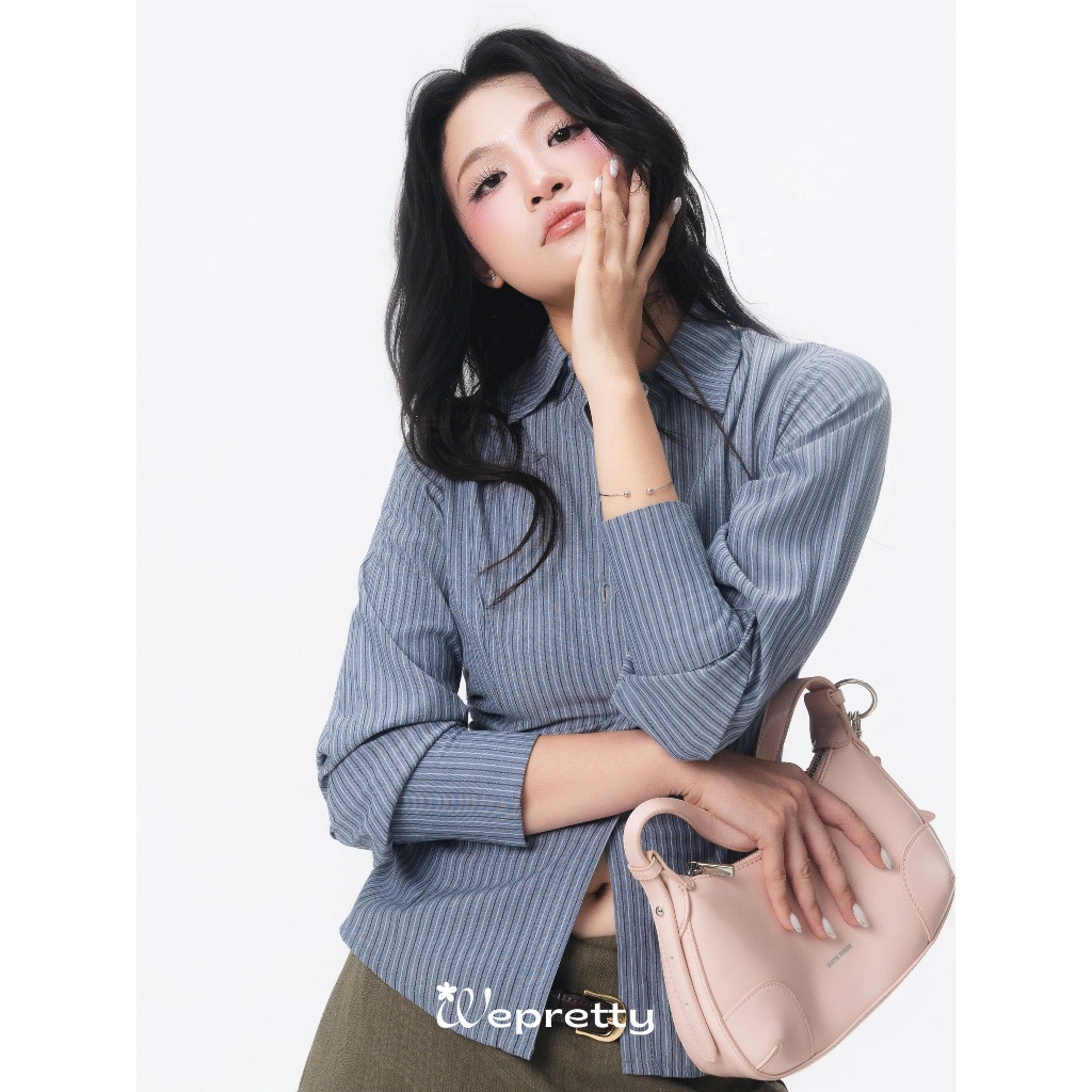 AH30 WYNN SHIRT Sơ Mi Kẻ Sọc Wepretty Clothes Chất Liệu Thô Kate Phối Nơ Phong Cách Hàn Quốc