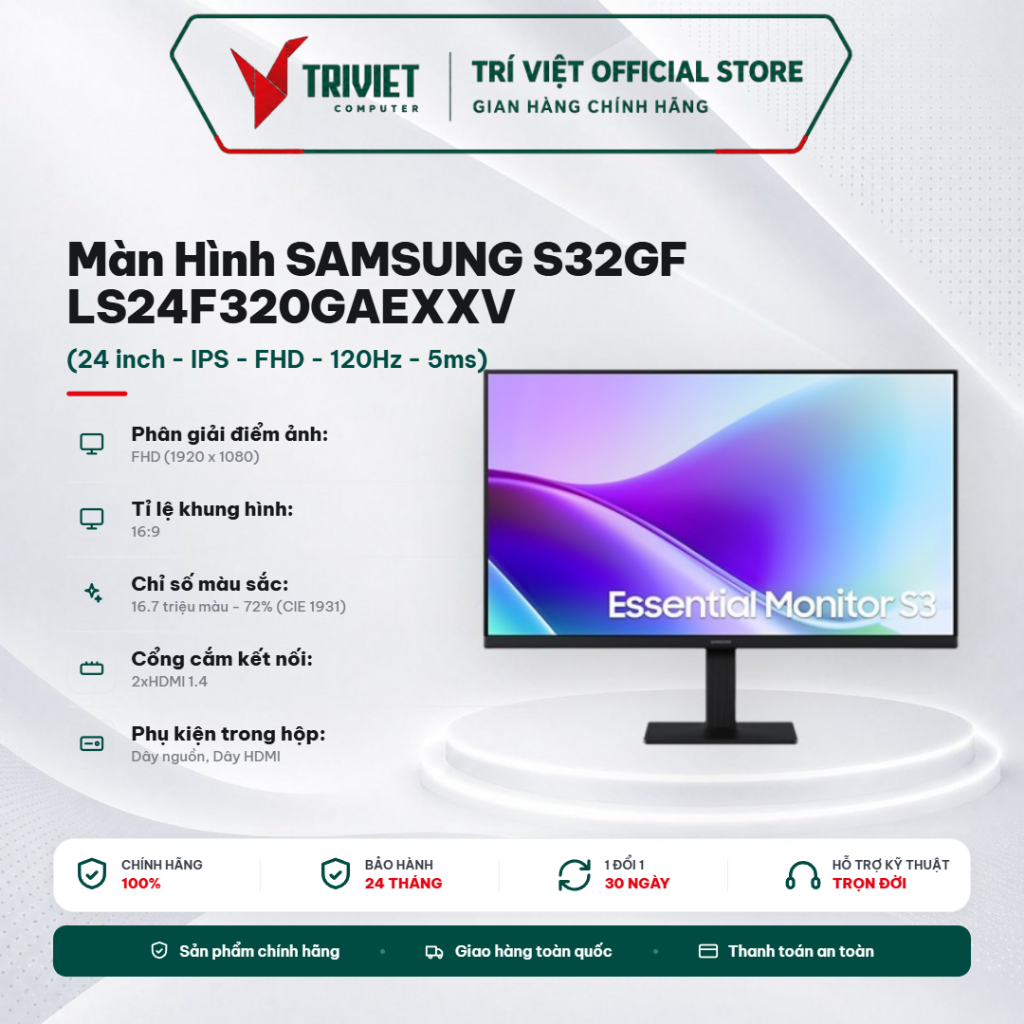 Màn Hình Samsung LS24F320GAEXXV 24 Inch FHD IPS 120Hz 5ms 2x HDMI 1.4 Viền Mỏng, Sắc Nét