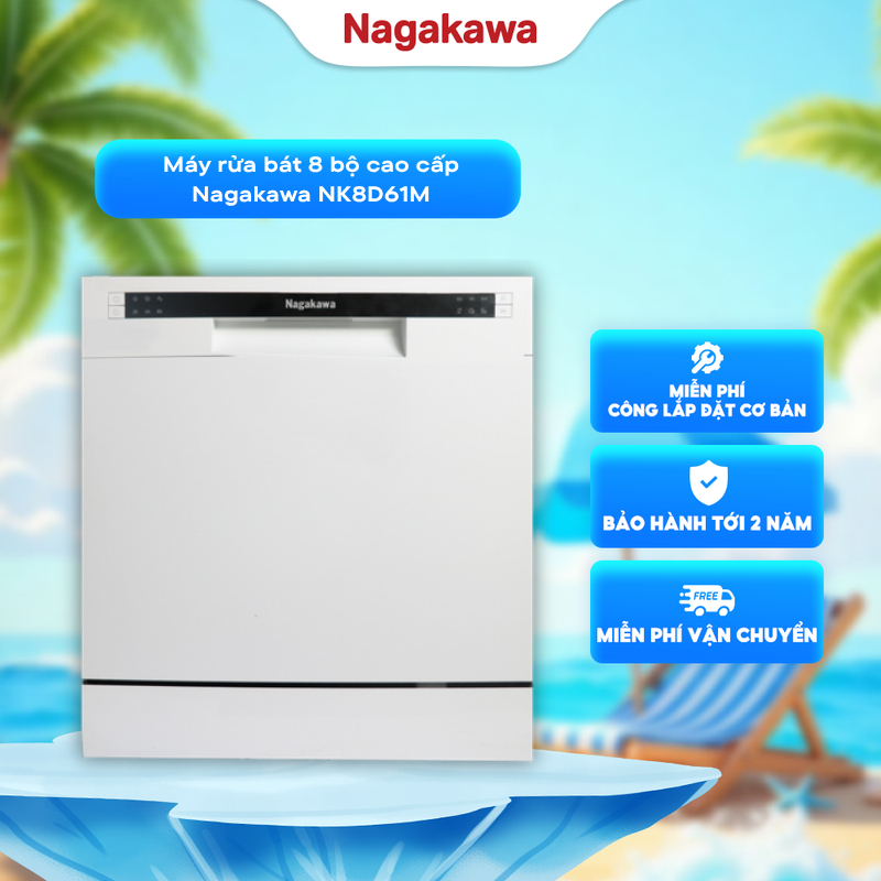 Máy Rửa Bát Nagakawa NK8D61M/NK8D01M/NMD9811 Chính Hãng Malaysia - 8 Bộ/16 Bộ - Sấy Khô Diệt Khuẩn -