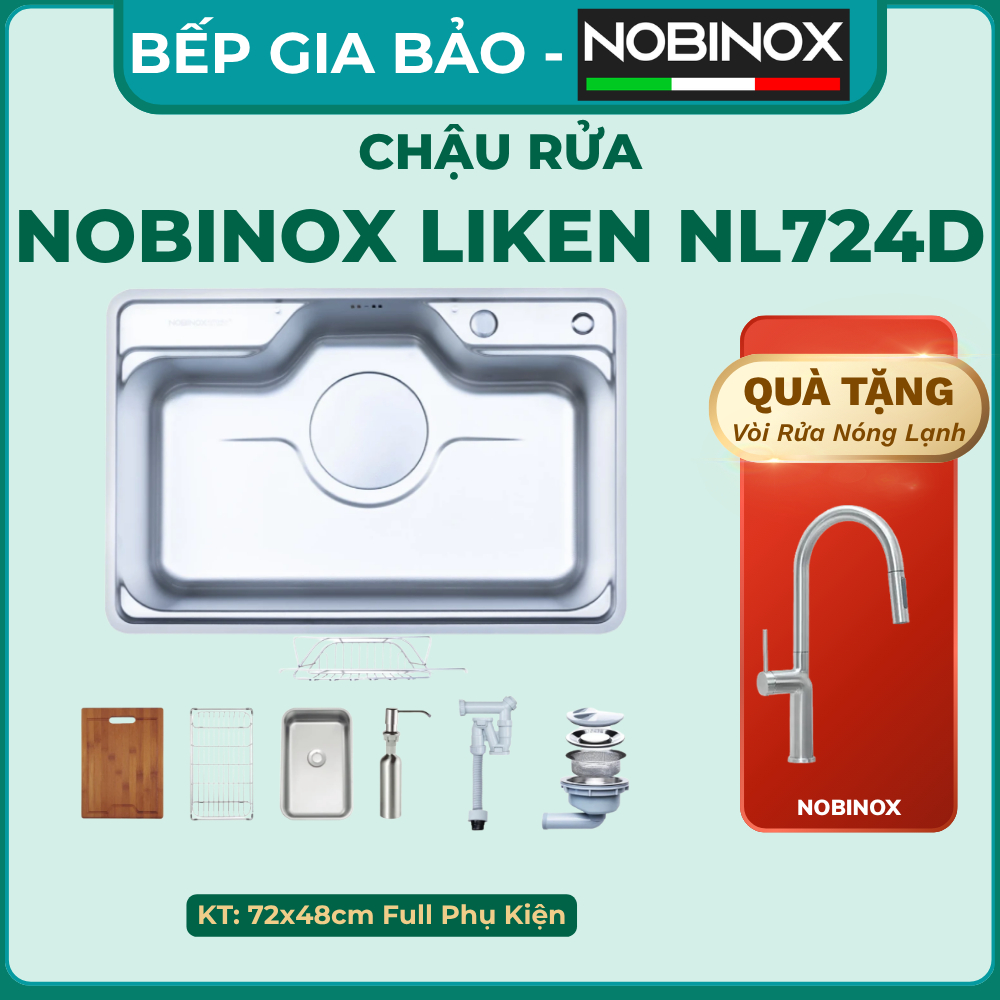 CHẬU RỬA BÁT NOBINOX LIKEN NL724D, BẢO HÀNH 10 NĂM