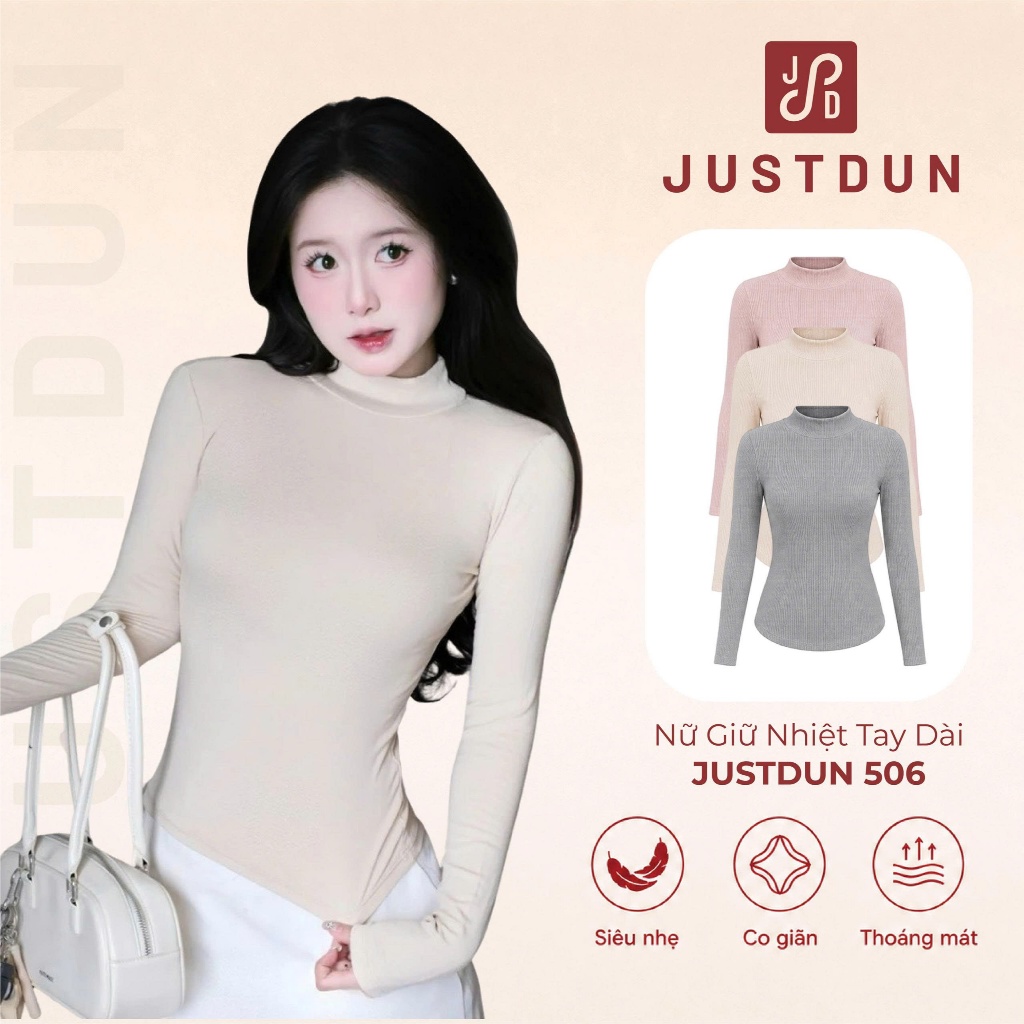 Áo Thun Nữ Ôm Body Tay Dài, Cổ Cao 5 Phân JUSTDUN 506 - Chất Cotton Mịn Cao…