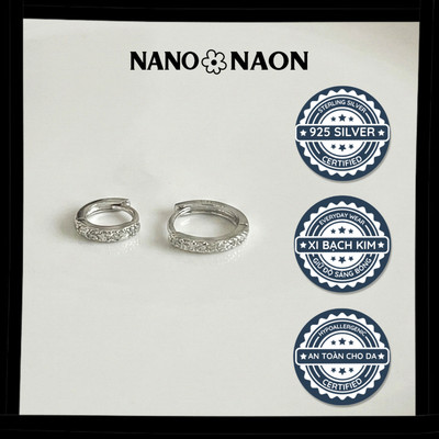 [Nano&Naon] Khuyên tai tròn Bạc 925 Hàn Quốc đính đá đường kính 6mm - 8mm - Nano&Naon