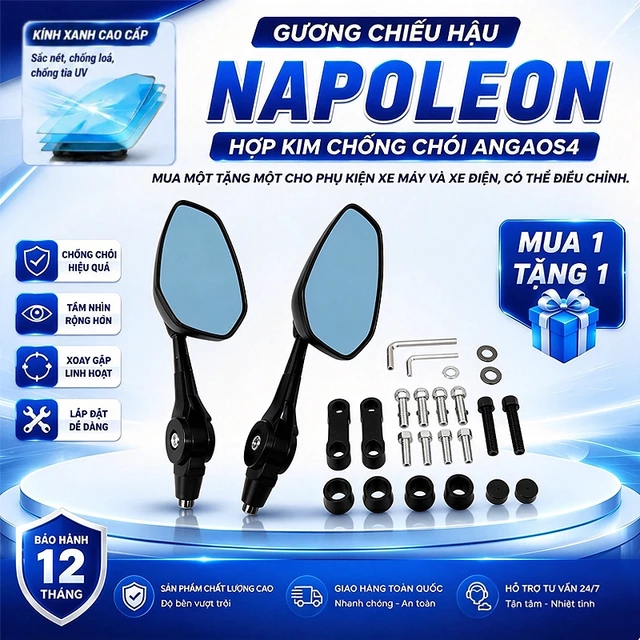 Gương chiếu hậu Napoleon, hợp kim chống chói ANGA0S4, mua một tặng một cho phụ kiện xe máy và xe điện, có thể điều chỉnh