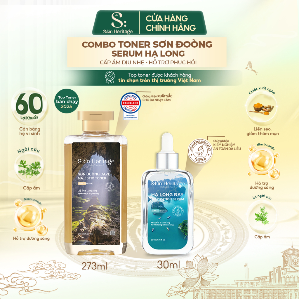 Bộ sản phẩm Skin Heritage gồm serum Hạ Long 30ml và toner Sơn Đoòng 273ml