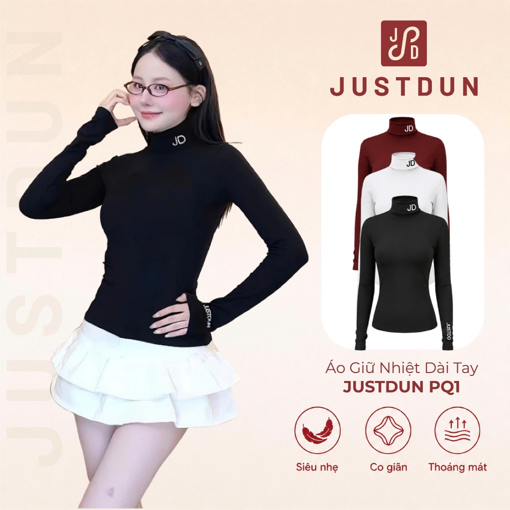 [LÓT LÔNG] Áo Giữ Nhiệt Dài Tay Thêu Justdun PQ1 - Áo Cổ Lọ Dài Tay Nữ Ấm Áp Cho Ngày Lạnh JUSTDUN
