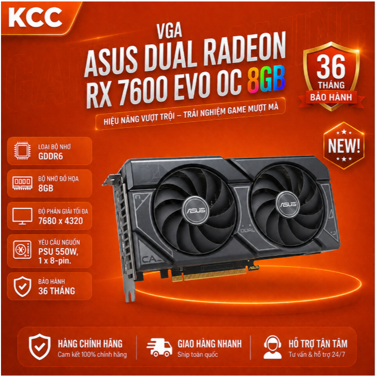 VGA ASUS Dual Radeon RX 7600 EVO OC 8GB – Gaming mạnh, giá tốt, tối ưu Full HD / 2K