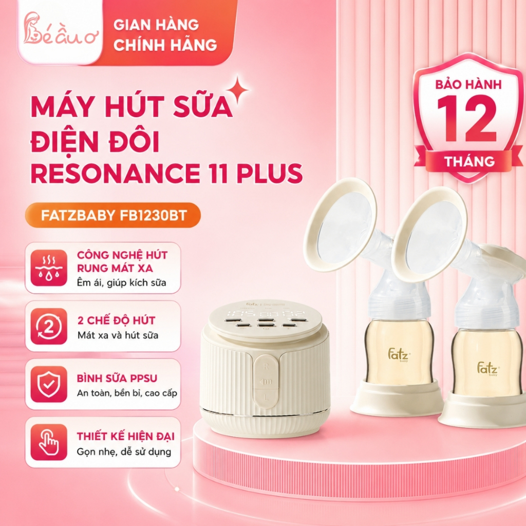 Máy Hút Sữa Điện Đôi Rung Mát Xa Fatzbaby Resonance 11 Plus FB1230BT Pin 2500mAh