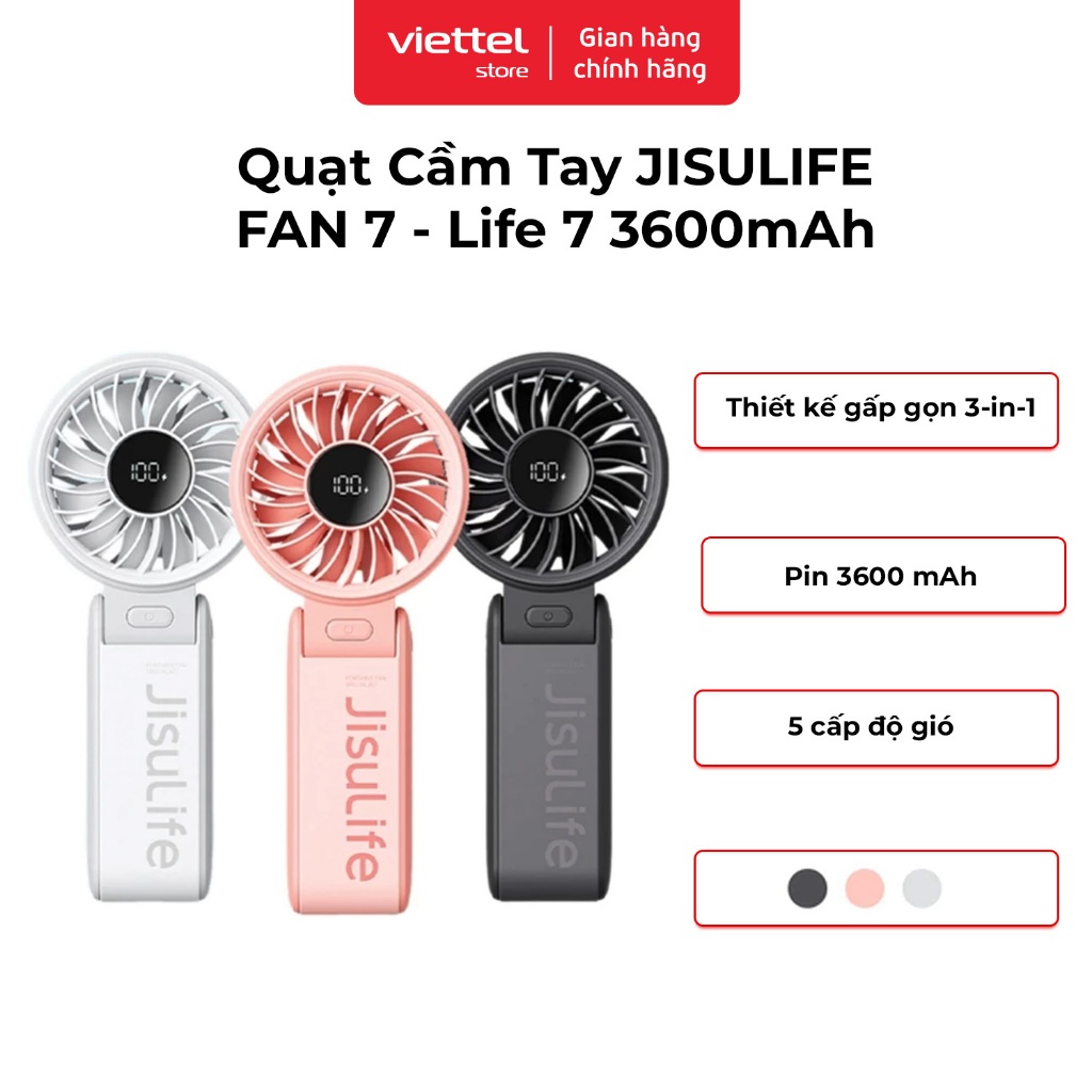 Quạt Cầm Tay Jisulife Fan 7 - Life 7 | Pin 3600mAh | 5 Tốc Độ Gió | Gập 150° | Màn Hình Led
