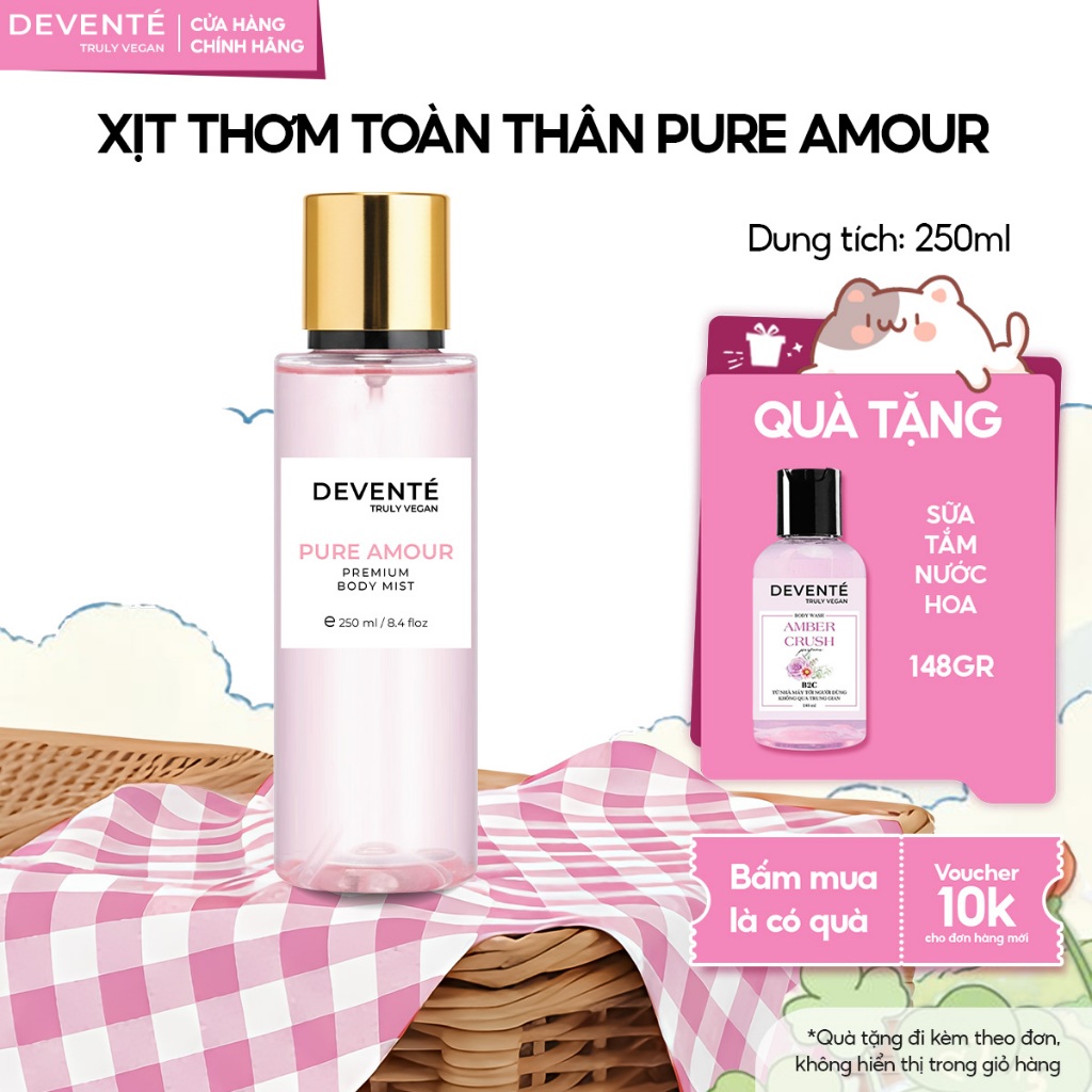 [SẢN PHẨM MỚI] Xịt thơm Body Mist Pure Amour 250ml nước hoa cao cấp Devente