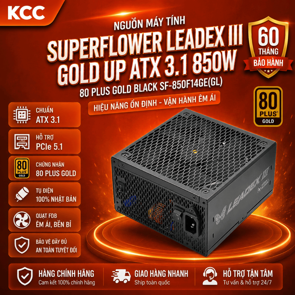 Nguồn máy tính SuperFlower LEADEX III GOLD UP ATX 3.1 850W – 80 Plus Gold (SF-850F14GE-GL)