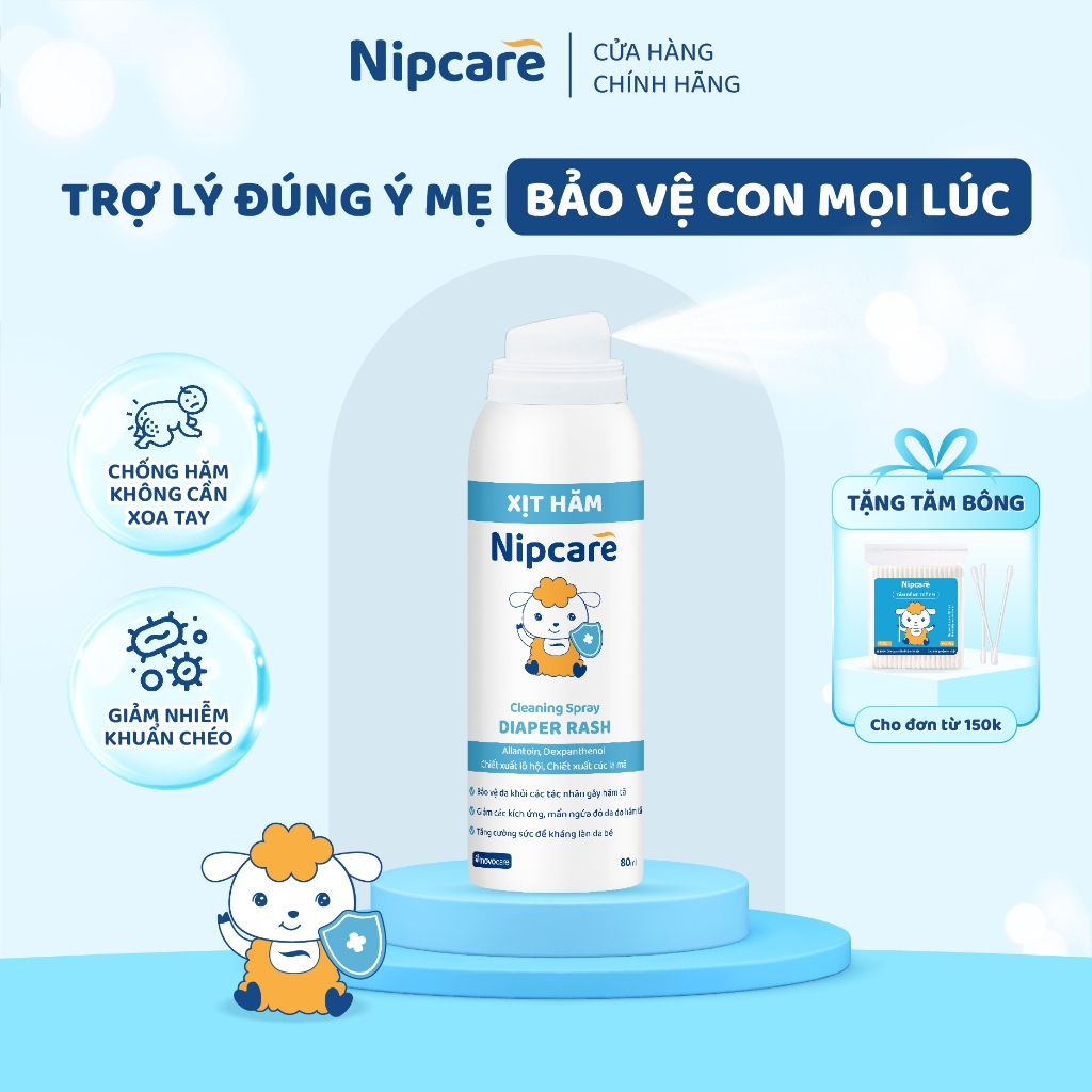 Xịt hăm Nipcare Novocare 80ml - vệ sinh khi thay tã bỉm, hỗ trợ chống hăm cho bé
