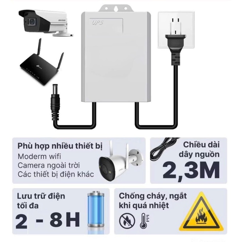 Nguồn điện dụ phòng Wifi và Camera ngoài trời/ UPS wifi 5v-12v trữ điện từ 2-8H