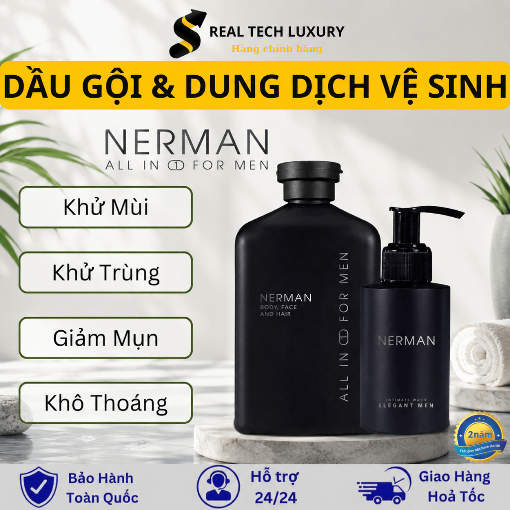 Combo Lịch Lãm Nerman Dầu Gội Đầu Hương Nước Hoa Cao Cấp và Dung Dịch Vệ Sinh Nam