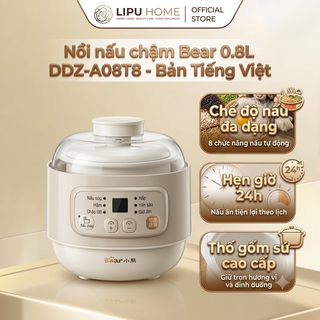 Nồi nấu chậm Bear 0.8L DDZ-A08T8 - Bản Việt Nam
