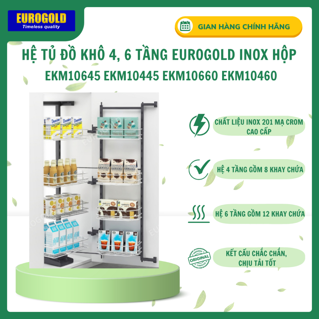 Hệ Tủ Đồ Khô 4, 6 Tầng Eurogold Nan Tròn Cánh Mở EKG11445 / EKG11460 / EKG11645 / EKG11660 Inox 201