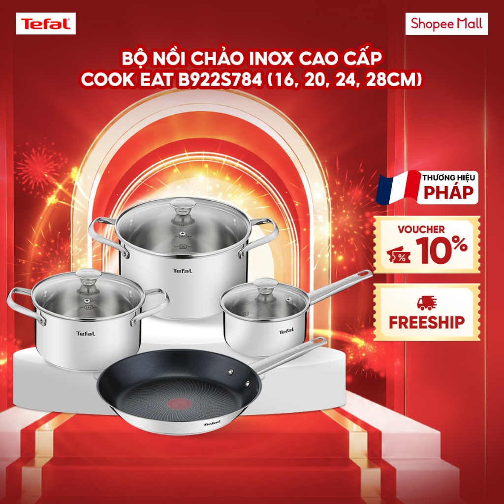 Bộ nồi chảo Inox 18/10 ( 316) cao cấp Cook Eat B922S784 (16, 20, 24, 28cm)