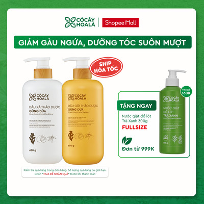 Dầu Gội Gừng Cỏ Cây Hoa Lá, Dầu Gội Thảo Dược Gừng Dừa Giảm Gàu Ngứa  650g/ chai-Dành Cho Tóc Khô Sơ